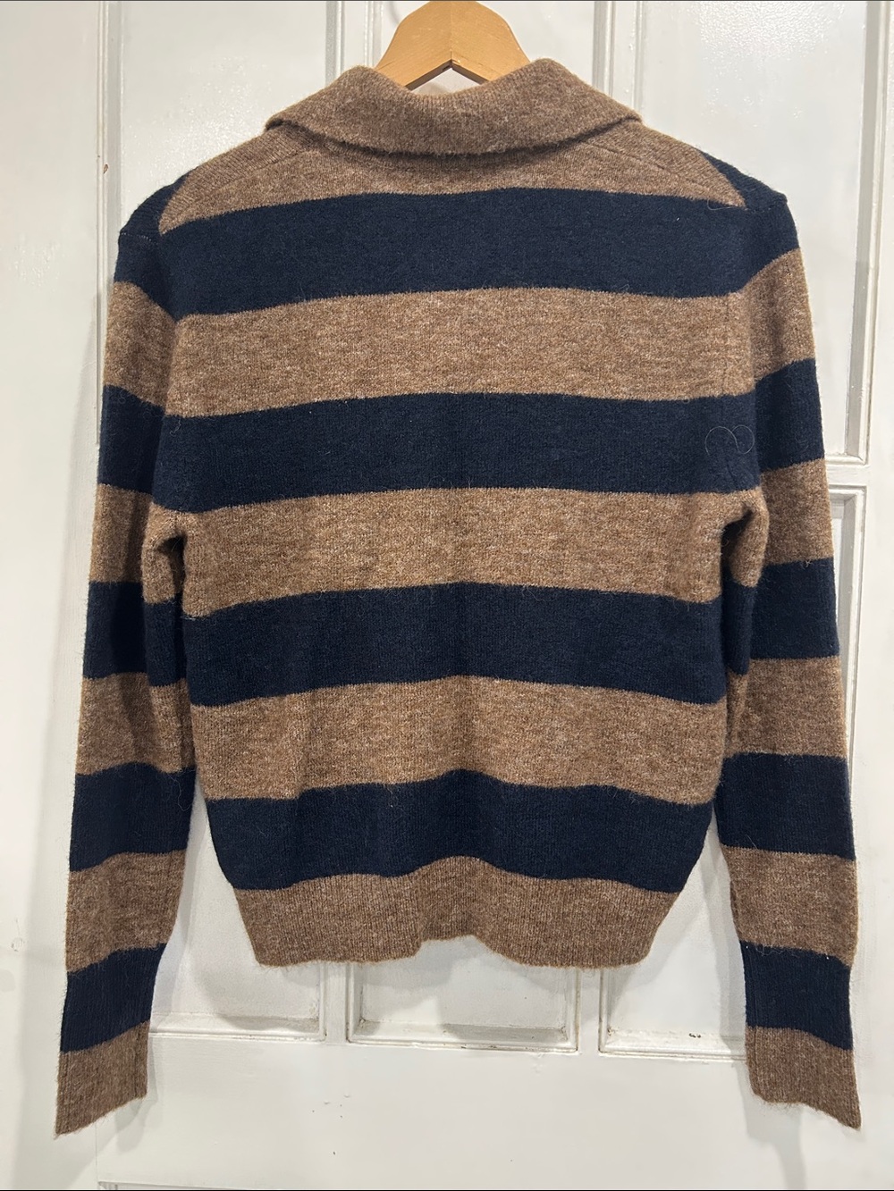NWT Zara Wool Alpaca Blend Navy Brown Collared Button Front Cardigan Sweater S - Picture 3 of 10
